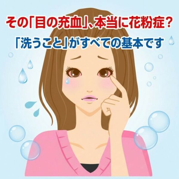 その「目の充血」、本当に花粉症？／「洗うこと」がすべての基本です