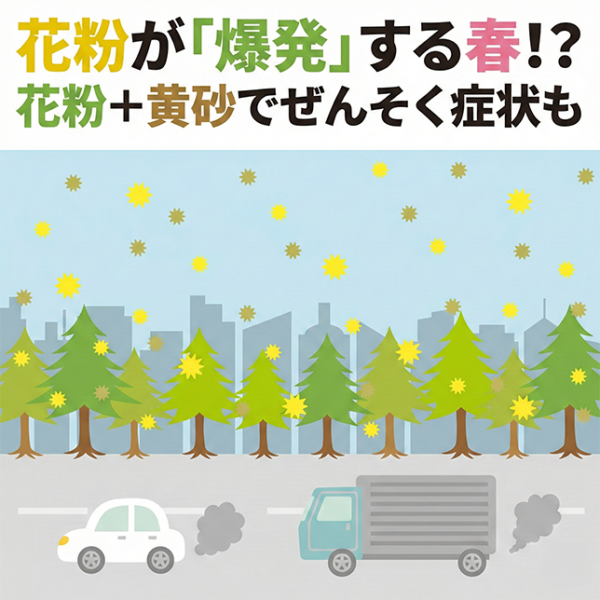 花粉が「爆発」する春！？花粉＋黄砂でぜんそく症状も