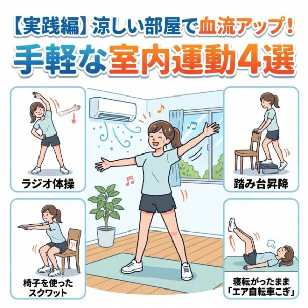【実践編】涼しい部屋で血流アップ！手軽な室内運動4選